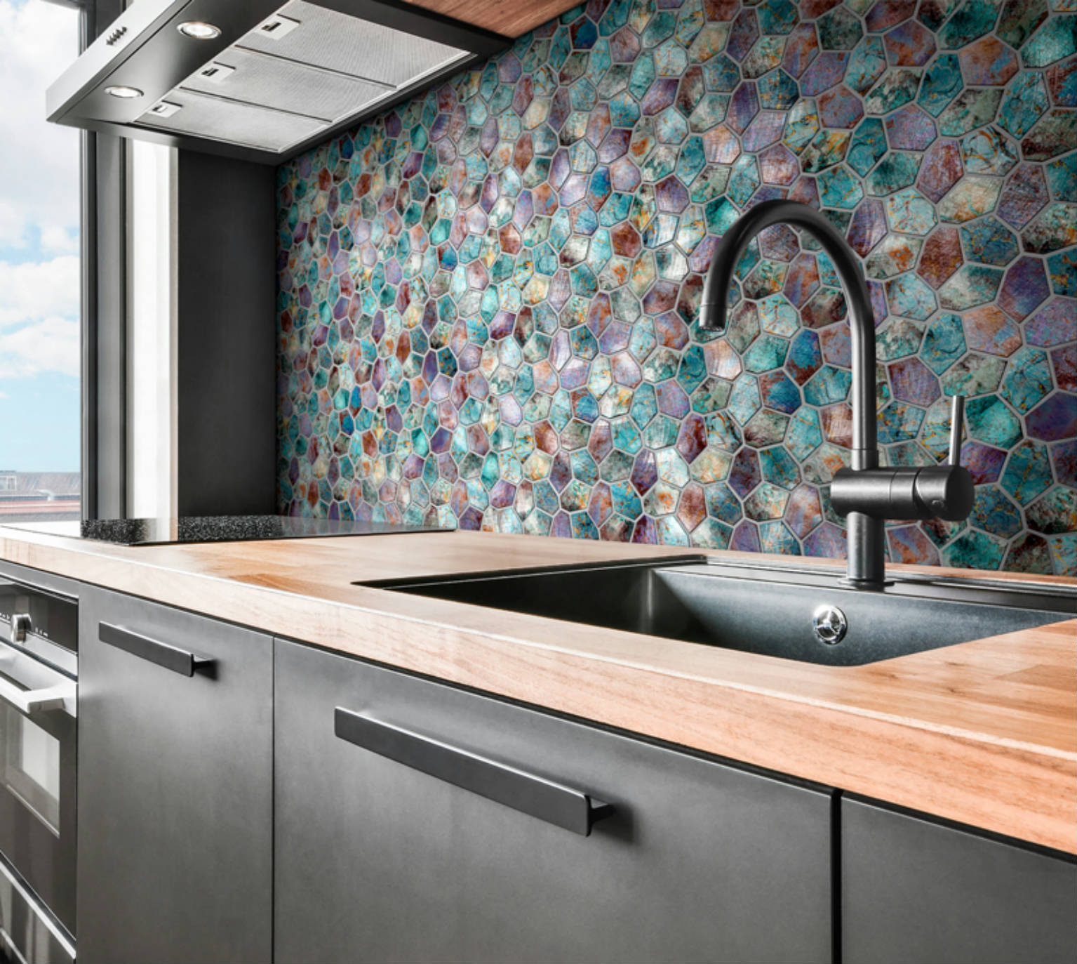 Hexagon Mix Metallic Green Rust Mosaic | Marino Tile NY