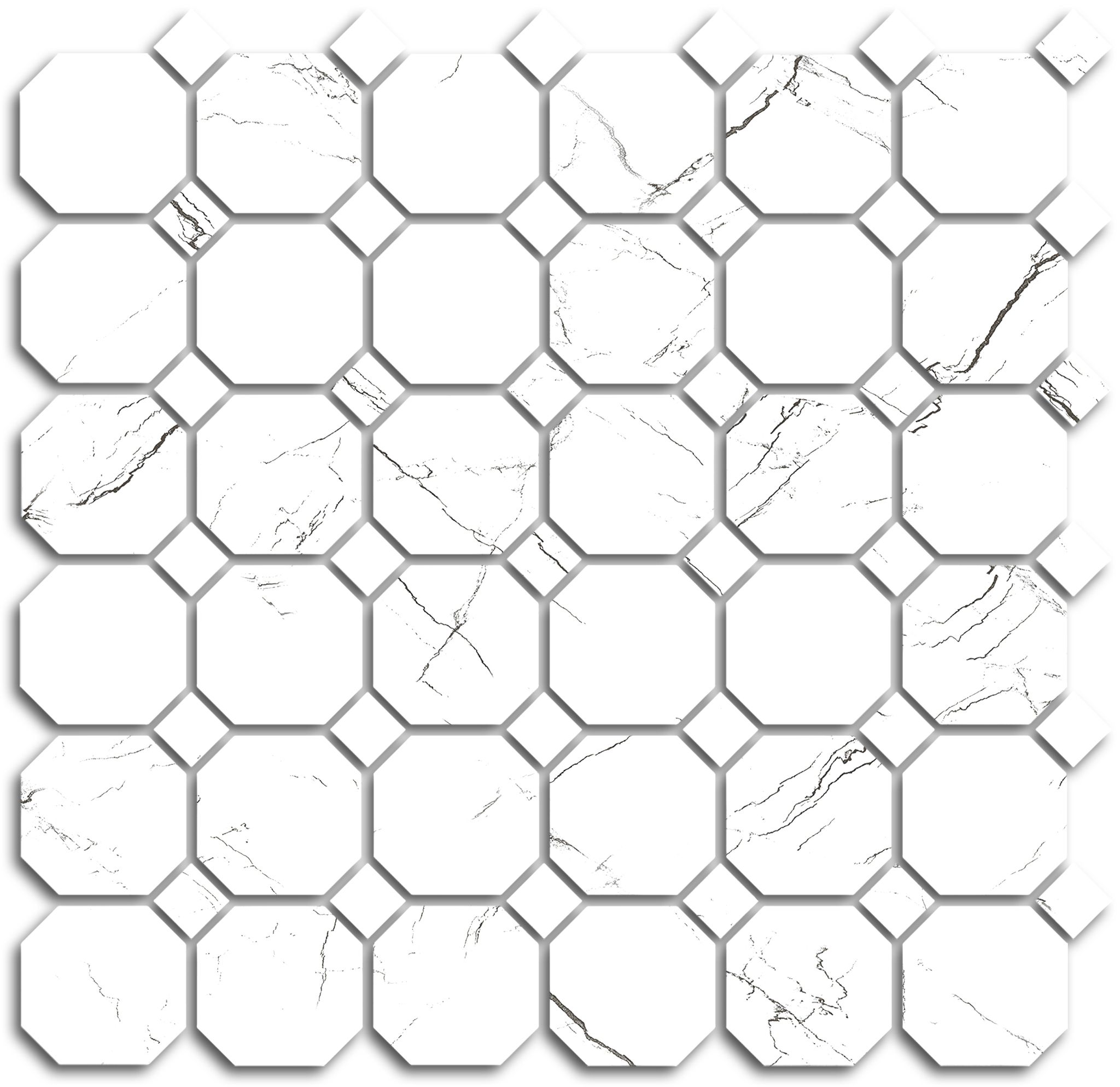 Treasure Ice White Marble Polished Octagon/Dot Mosaic