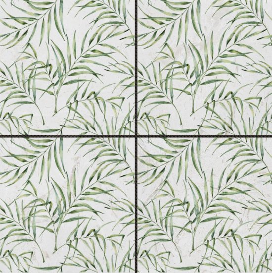 6"x6" Green Palm Leaf Printed Beige Marble | Marino Tile NY