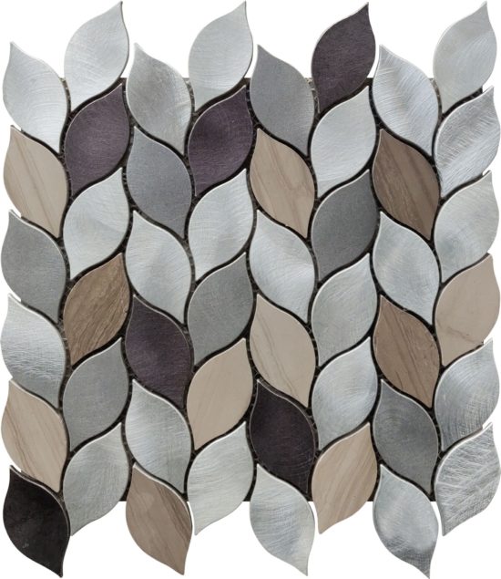 Aluminum & Marble Leaves 19 Grey Brown Mosaic 11"x12" | Marino Tile NY