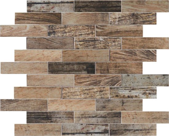 Beige Brown Mix Wood 1.1"x4" Glazed Ceramic Mosaic | Marino Tile NY