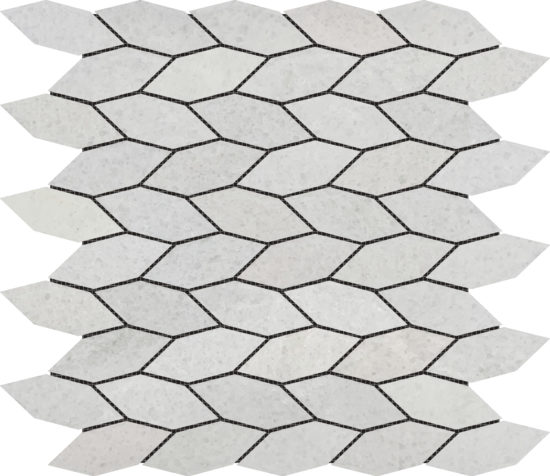 Elongated Hexagon White Grey "Leaves" Mosaic | Marino Tile NY