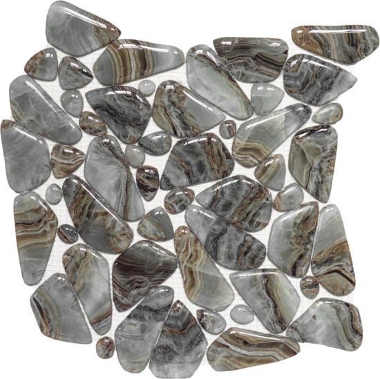 Glass Pebble Grey Beige Mix Marble Pattern Mix Mosaic | Marino Tile NY
