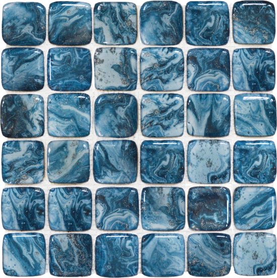Glass Square Blue Marble Pattern Mix Mosaic | Marino Tile NY