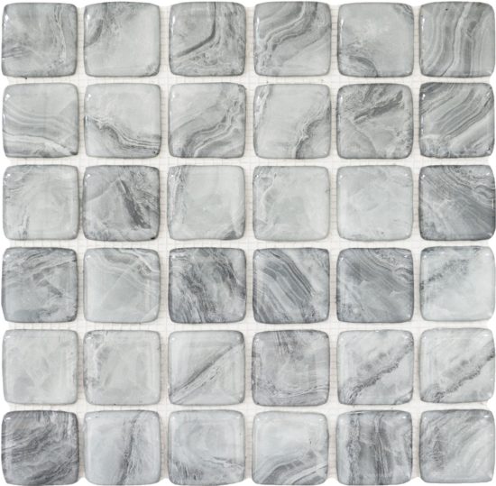 Glass Square Light Grey Marble Pattern Mix Mosaic | Marino Tile NY