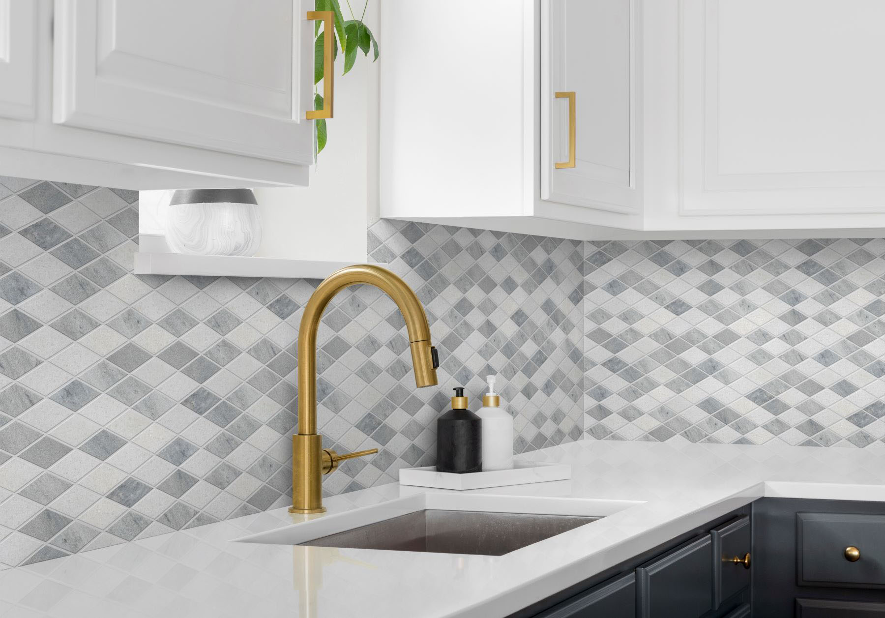 Grey White Multicolor Marble Diamond Honed Mosaic | Marino Tile NY