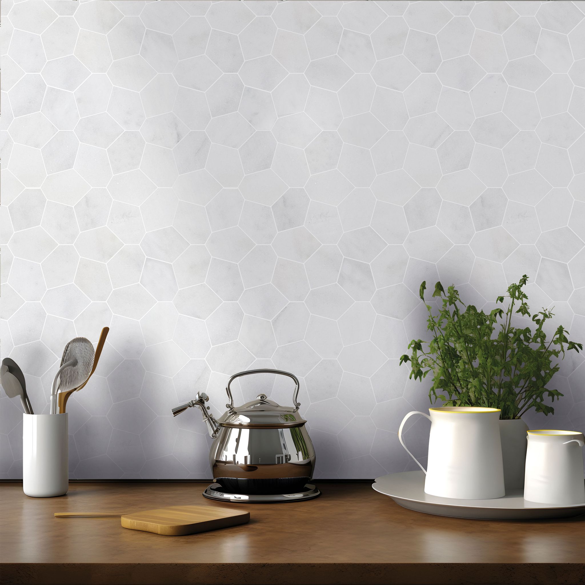 Irregular Hexagon White Grey Marble  | Marino Tile NY