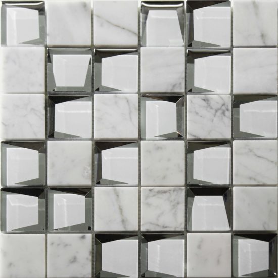 Marble & Glass 2"x2" White Mix Mosaic | Marino Tile NY