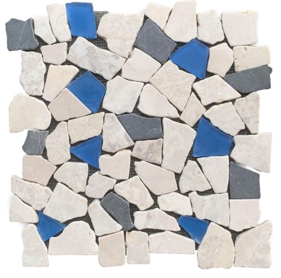 Mini Opus Beige Grey Marble Mix & Blue Glass | Marino Tile NY