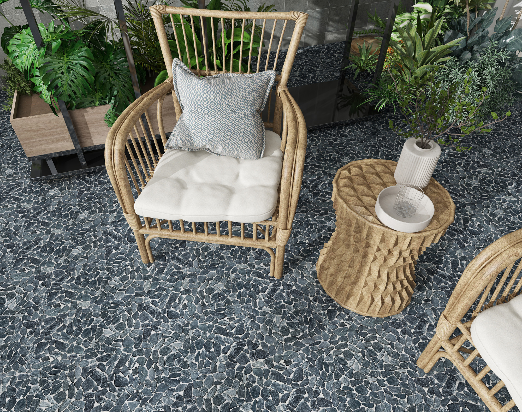 Mini Opus Matte Grey Mix Marble Stone Interlocking | Marino Tile NY