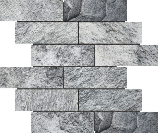 Slate Stone Grey Glazed Ceramic 2"x6" Brick Mosaic | Marino Tile NY