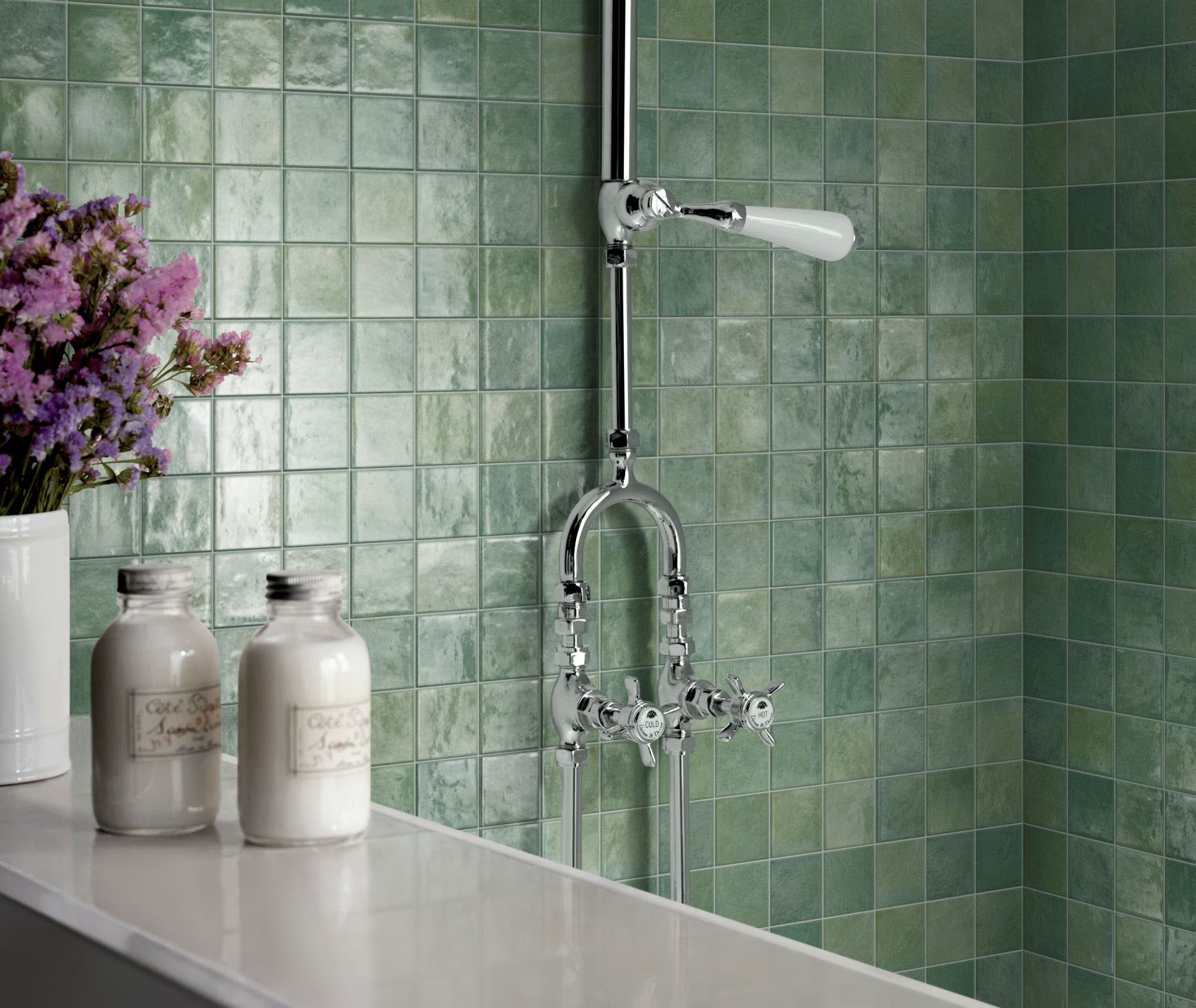 Zellige Glazed Ceramic Soft Green Mix 3 | Marino Tile NY